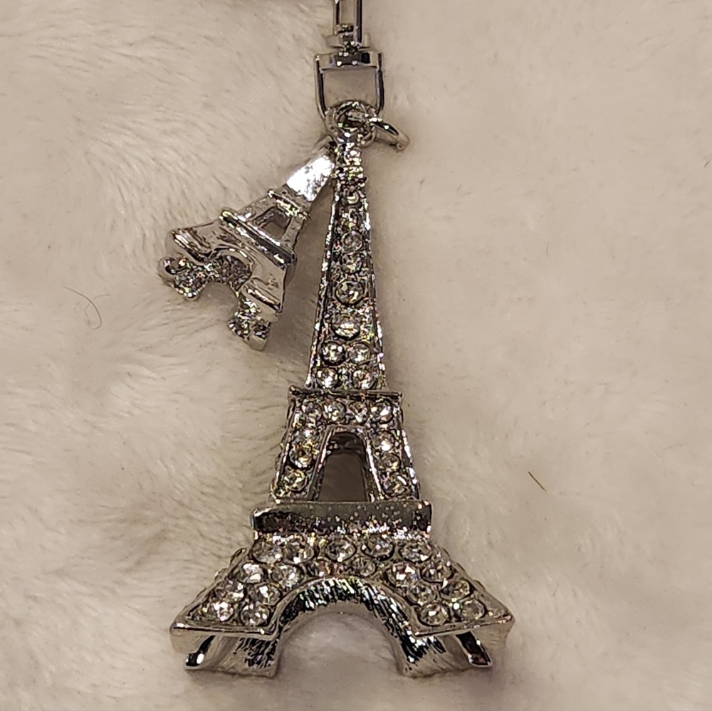 Eiffel Tower Rhinestone Keychain Bag Charm - Picture 2 of 4
